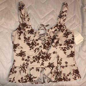 New, beige color with brown flowers (plants) never been worn, meraki brand